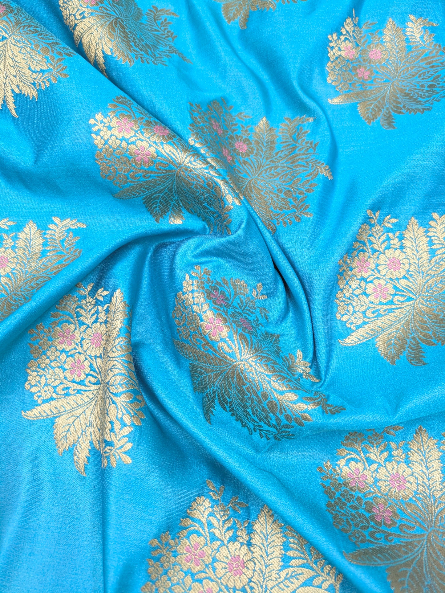 Blue Gold jacquard brocade fabric, Metallic brocade, Satin brocade, Renaissance fabric, Designer fabric, Historical fabric, Floral brocade - NFAF39
