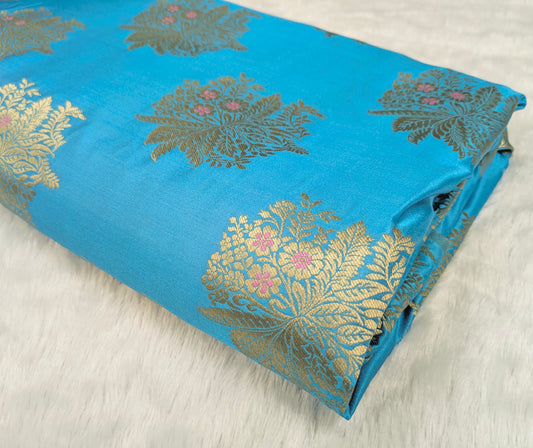 Blue Gold jacquard brocade fabric, Metallic brocade, Satin brocade, Renaissance fabric, Designer fabric, Historical fabric, Floral brocade - NFAF39