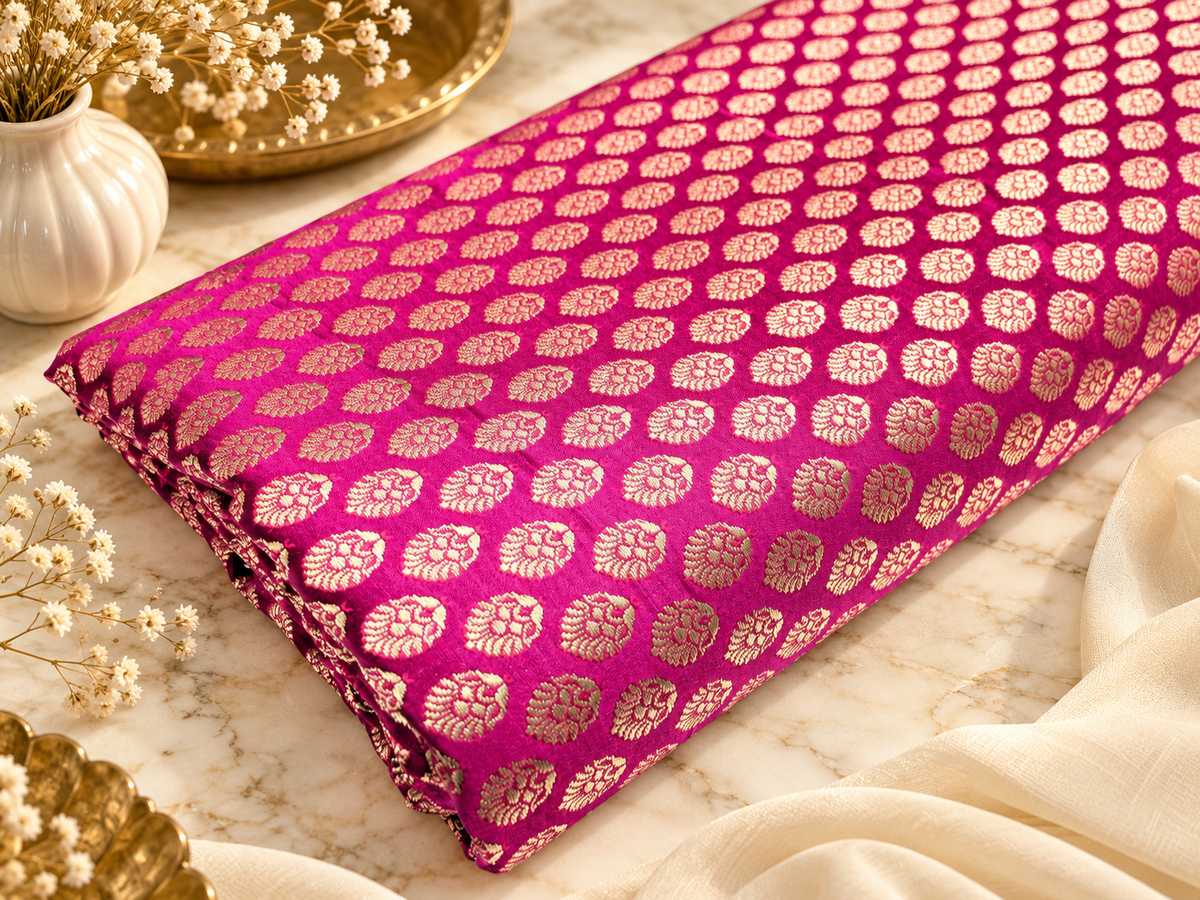 Banarasi Brocade fabric, Pink Gold Jacquard fabric, Floral brocade, Historical fabric, Designer fabric, Renaissance fabric, Gothic fabric - NFAF405