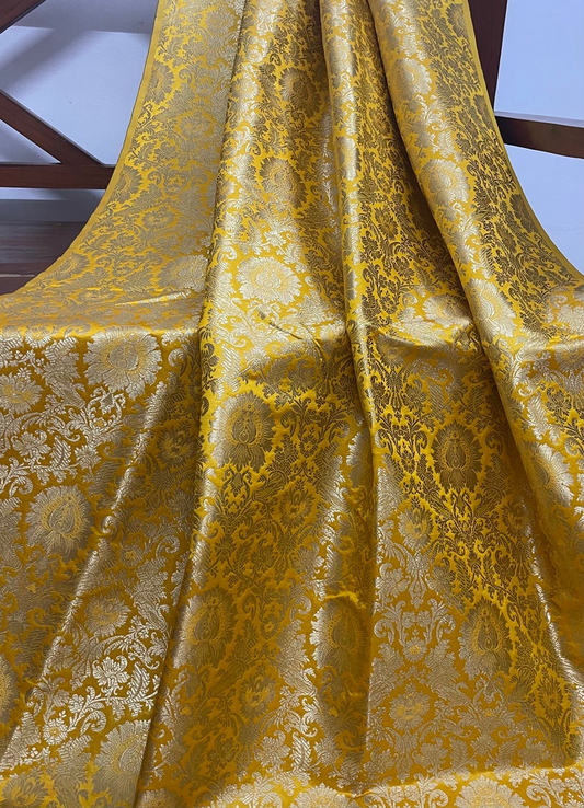 Brocade fabric Jacquard Damask Fabric Yellow Gold Brocade Wedding Dress fabric Rayon Silk brocade Party fabric Upholstery Fabric by the yard
