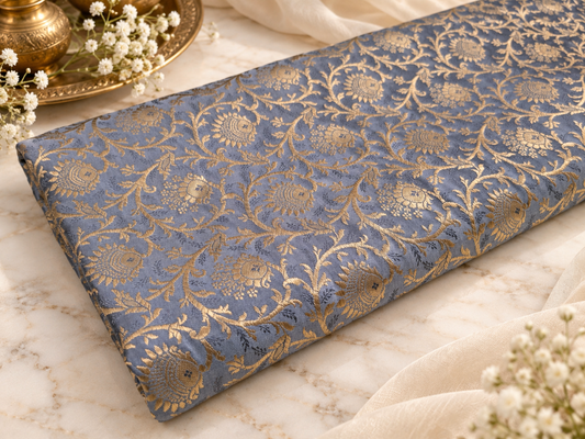 Brocade Fabric Jacquard Damask Grey Gold Wedding Dress fabric Rayon silk brocade Renaissance fabric Fabric by the yard/meter - NFAF41