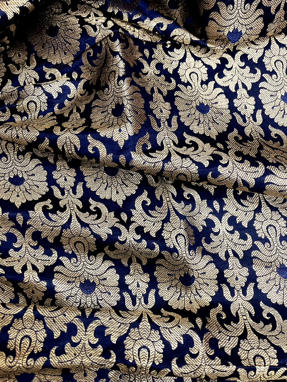 Banarasi Brocade fabric, Blue and Gold Wedding fabric, Home décor fabric, Rayon silk brocade, Jacquard fabric, Historical fabric, Gothic fabric - NFAF446