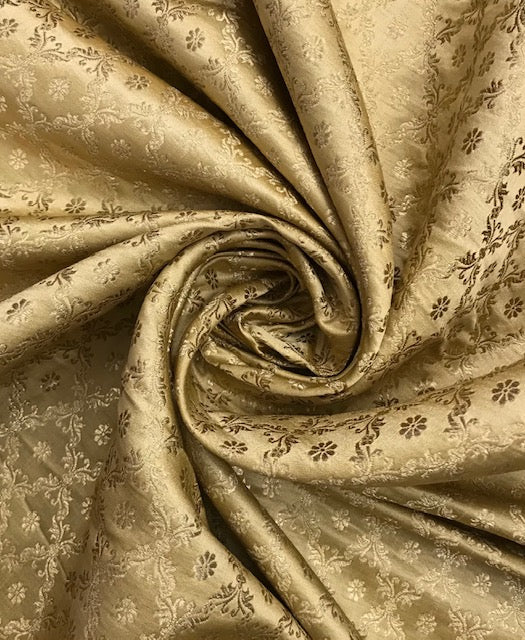 Indian Brocade fabric in Beige and Gold Color, Multiple lengths will come in the continuous piece - NF451