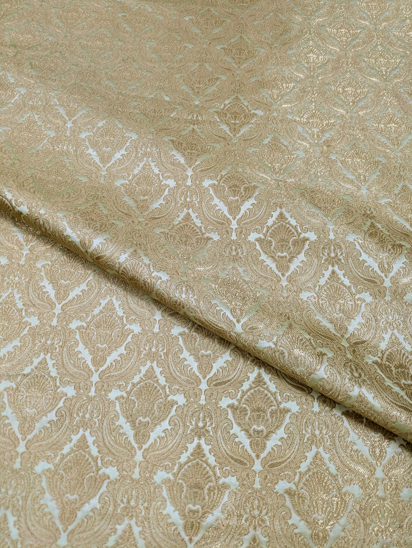 Indian Brocade fabric Sage Green Gold Jacquard fabric Wedding Gold fabric Damask Rayon Silk brocade Upholstery fabric by the yard NFAF46