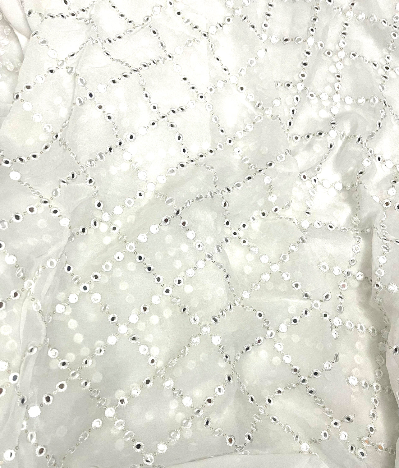 Off white embroidered fabric, Georgette foil mirror fabric, Gold fabric, Wedding inspiration, Bridesmaid dress, Fashion fabric, Indian fabric, Thread embroidery - NFAF462