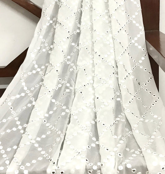 Off white embroidered fabric, Georgette foil mirror fabric, Gold fabric, Wedding inspiration, Bridesmaid dress, Fashion fabric, Indian fabric, Thread embroidery - NFAF462
