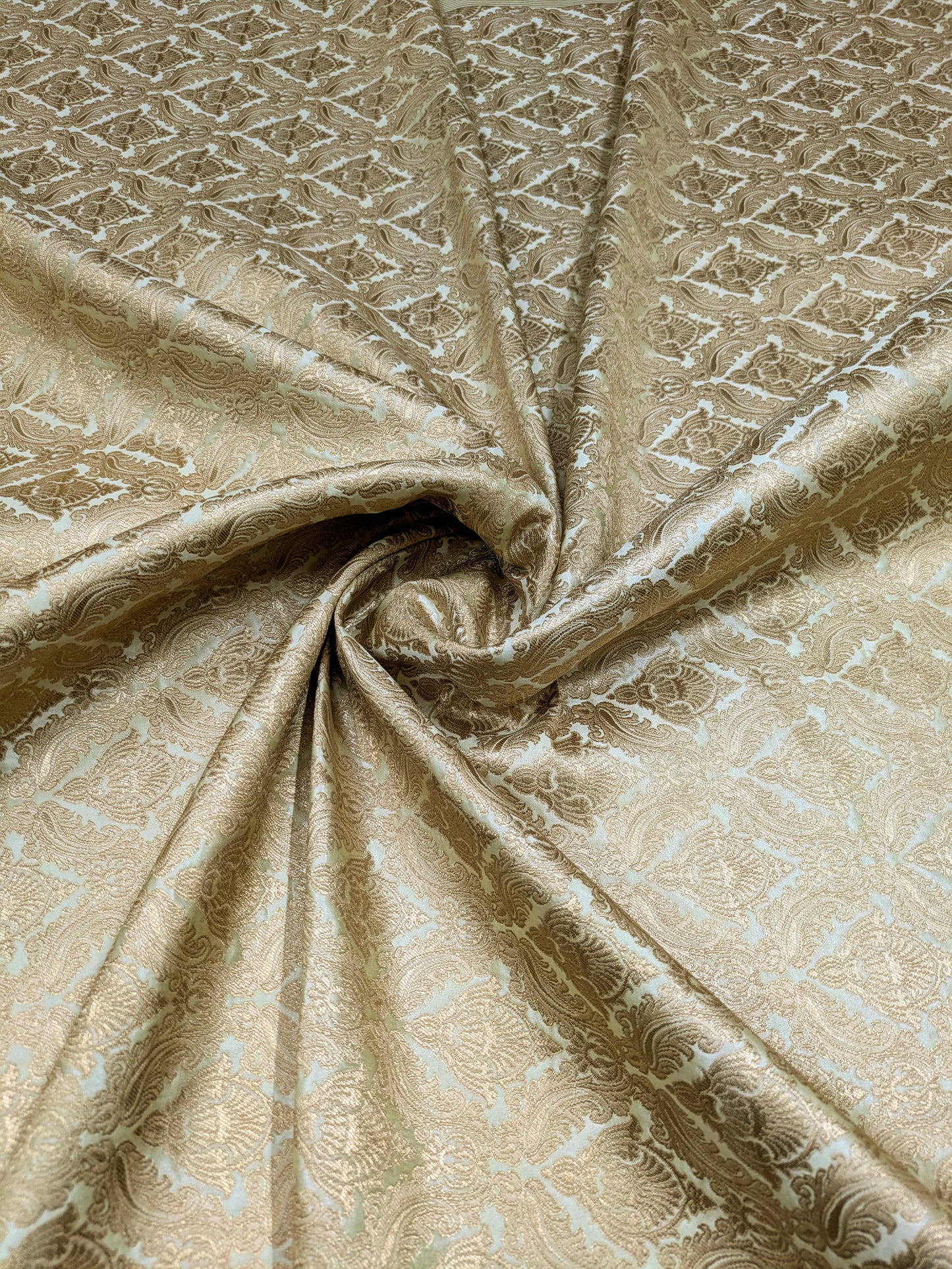 Indian Brocade fabric Sage Green Gold Jacquard fabric Wedding Gold fabric Damask Rayon Silk brocade Upholstery fabric by the yard NFAF46