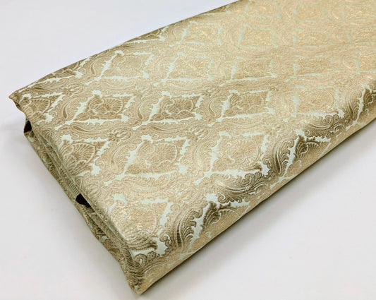 Indian Brocade fabric Sage Green Gold Jacquard fabric Wedding Gold fabric Damask Rayon Silk brocade Upholstery fabric by the yard NFAF46