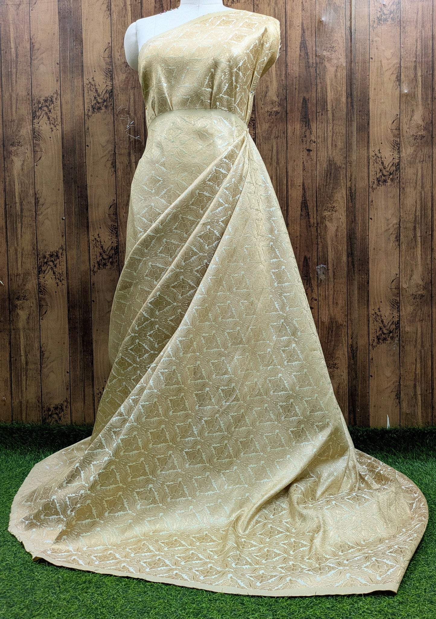Indian Brocade fabric Sage Green Gold Jacquard fabric Wedding Gold fabric Damask Rayon Silk brocade Upholstery fabric by the yard NFAF46