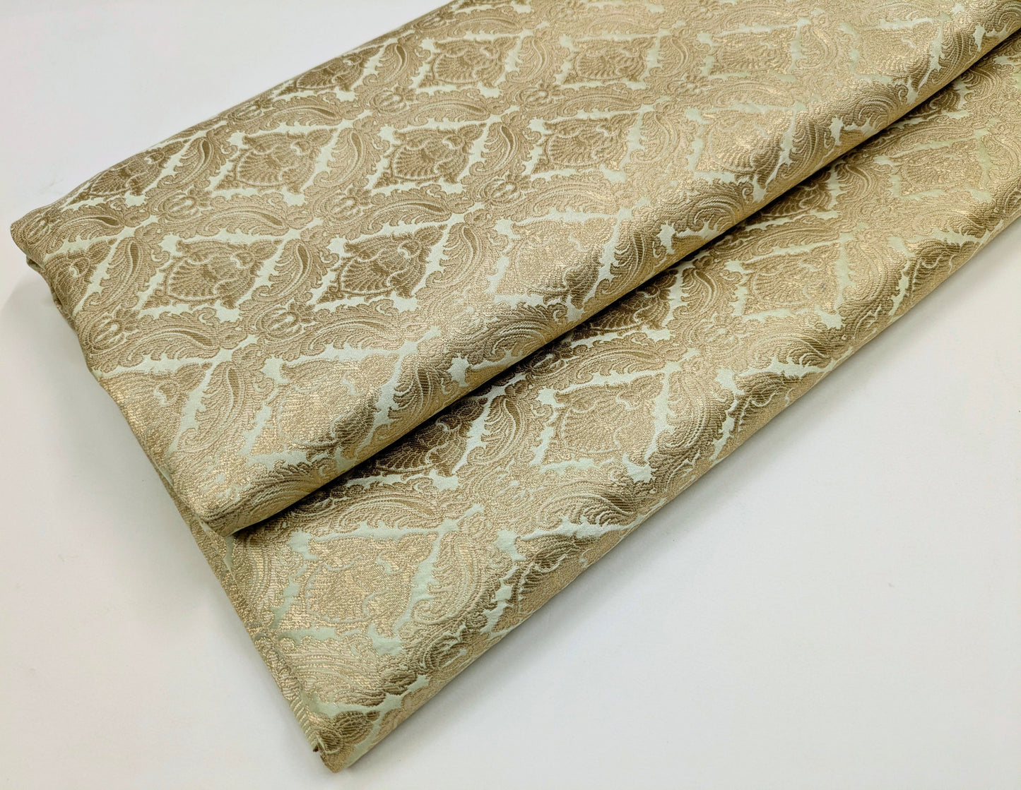 Indian Brocade fabric Sage Green Gold Jacquard fabric Wedding Gold fabric Damask Rayon Silk brocade Upholstery fabric by the yard NFAF46