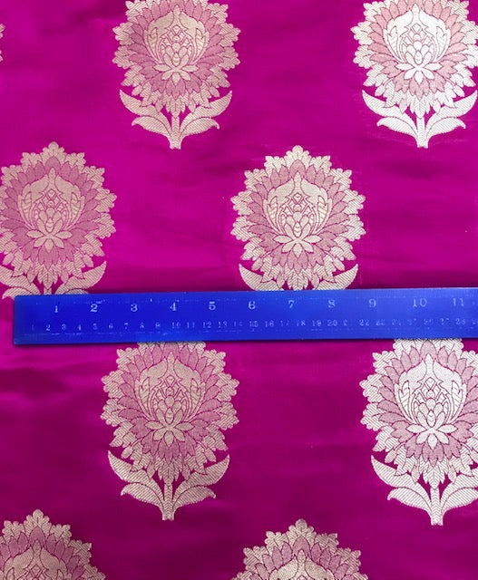 Indian Banarasi Brocade Silk Fabric in Pink and Gold  color, Multiple lengths will come in the continuous piece - NF47