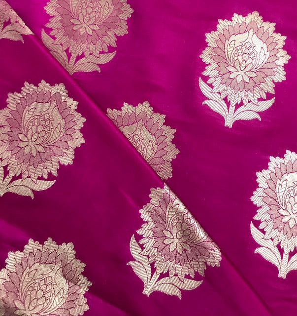 Indian Banarasi Brocade Silk Fabric in Pink and Gold  color, Multiple lengths will come in the continuous piece - NF47