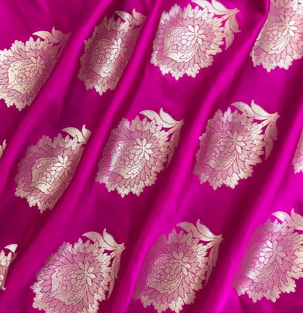 Indian Banarasi Brocade Silk Fabric in Pink and Gold  color, Multiple lengths will come in the continuous piece - NF47