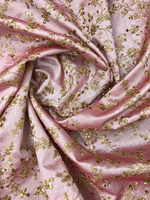 Indian Embroidered Fabric in Pink & Gold Color, Multiple lengths will come in the continuous piece - NF477