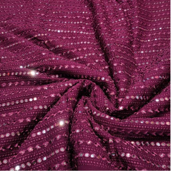 Wine Georgette Foil Mirror Embroidered fabric, Wedding Dress Fabric, Multiple lengths will come in the continuous piece - NF494