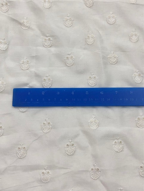 Embroidered Viscose Silk Fabric in White color, Multiple lengths will come in the continuous piece - NF497