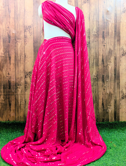 Fuchsia embroidered fabric, Georgette foil mirror fabric, Gold fabric, Wedding inspiration, Bridesmaid dress, Fashion fabric, Indian fabric, Thread embroidery - NFAF504