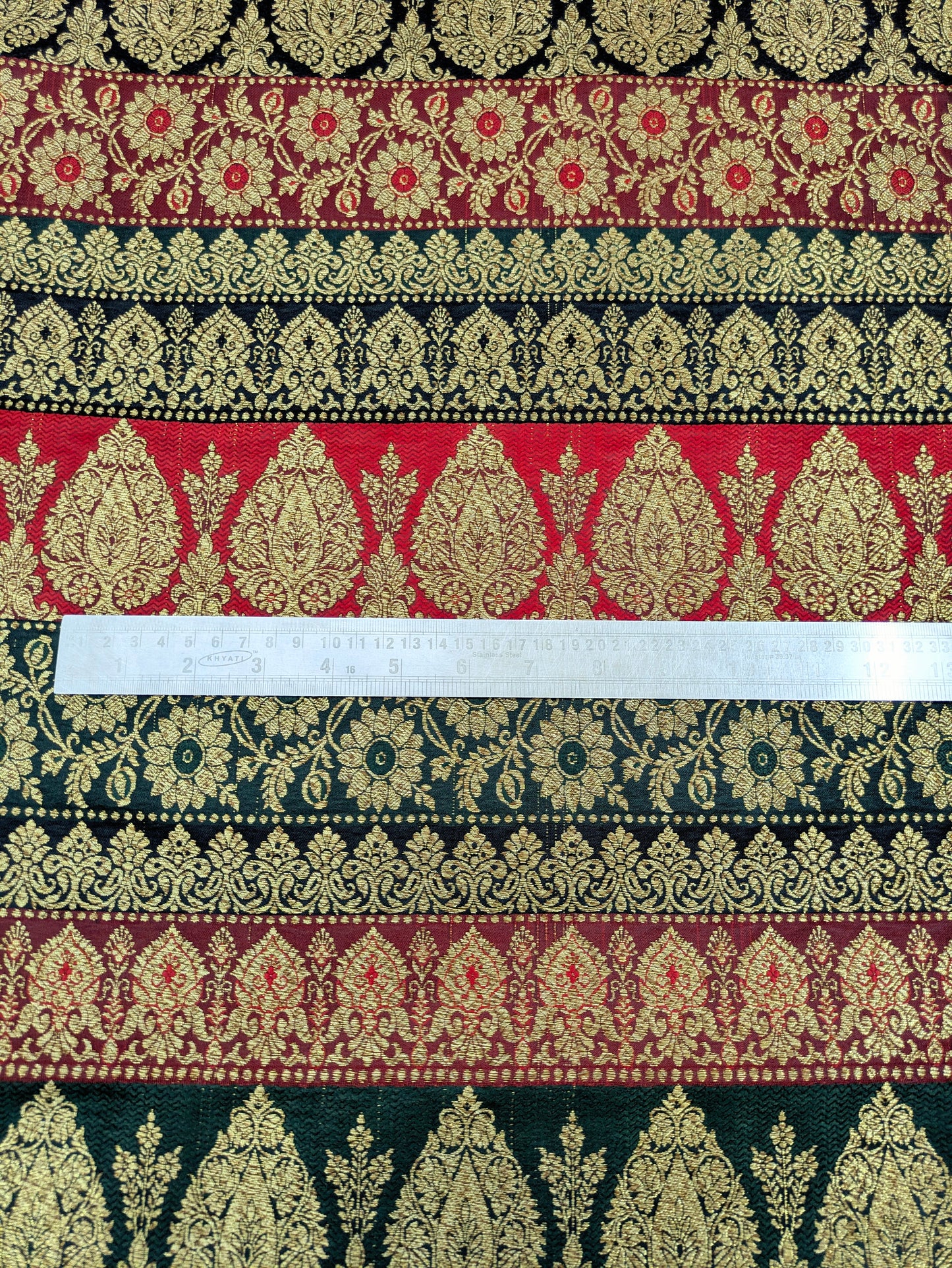 Green Red and Gold Damask Jacquard Brocade Fabric Gold brocade fabric Medieval fabric Wedding Dress Brocade Fabric by the yard -NFAF517