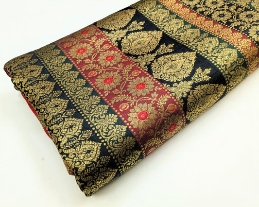 Green Red and Gold Damask Jacquard Brocade Fabric Gold brocade fabric Medieval fabric Wedding Dress Brocade Fabric by the yard -NFAF517