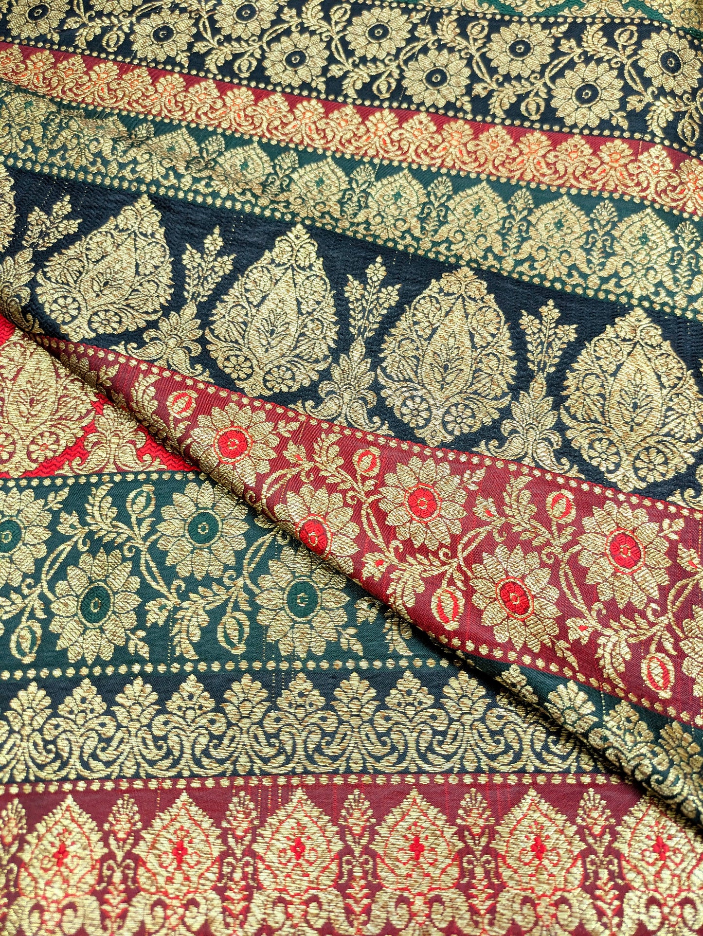 Green Red and Gold Damask Jacquard Brocade Fabric Gold brocade fabric Medieval fabric Wedding Dress Brocade Fabric by the yard -NFAF517
