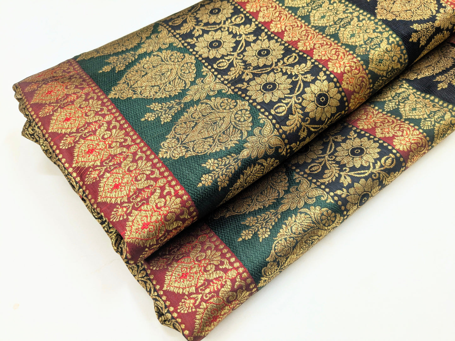 Green Red and Gold Damask Jacquard Brocade Fabric Gold brocade fabric Medieval fabric Wedding Dress Brocade Fabric by the yard -NFAF517