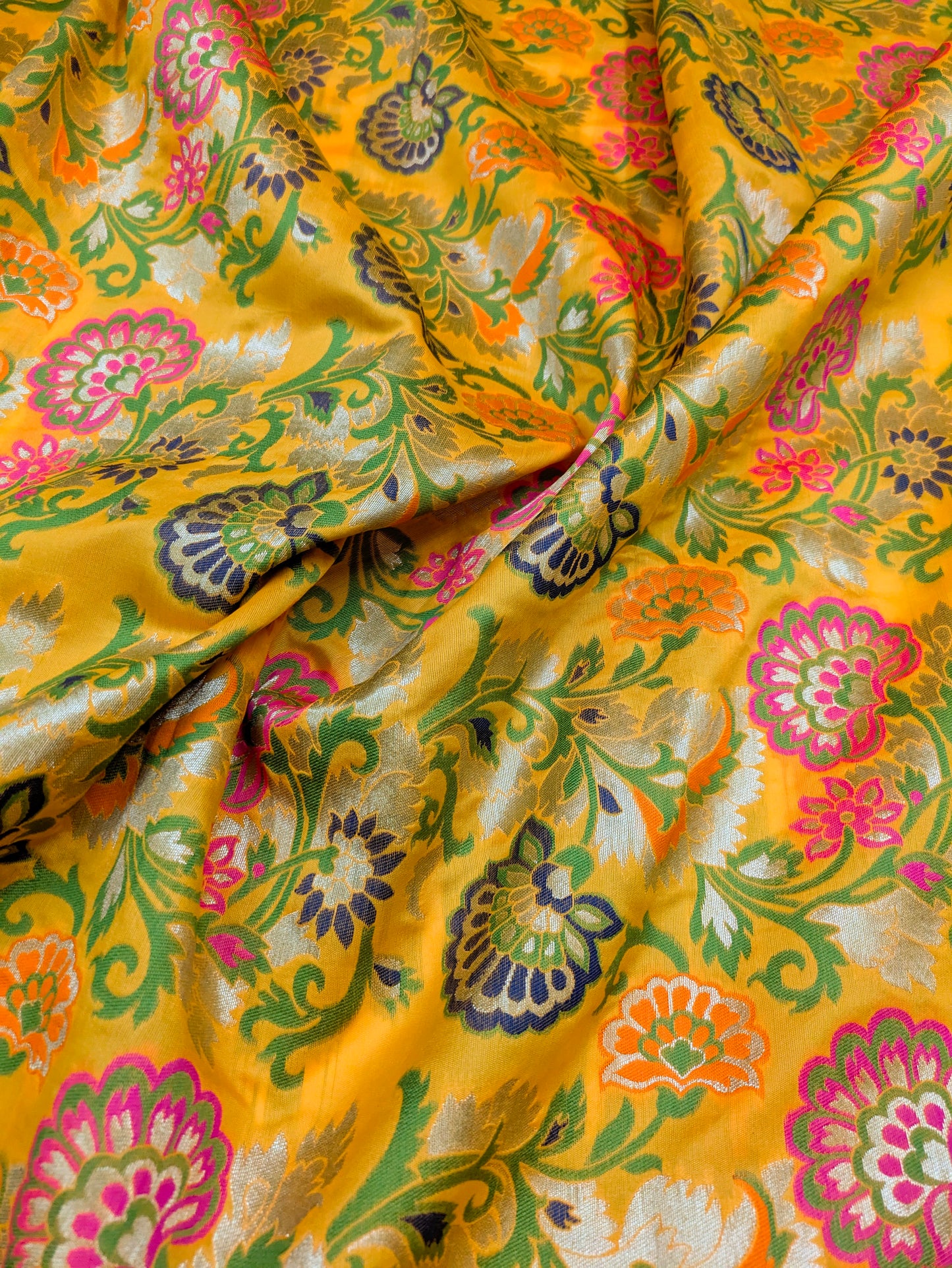 Yellow Green Gold Jacquard Brocader fabric Wedding dress Bridal brocade Indian Lehenga Salwar Suit Fabric by the yard/meter - NFAF528