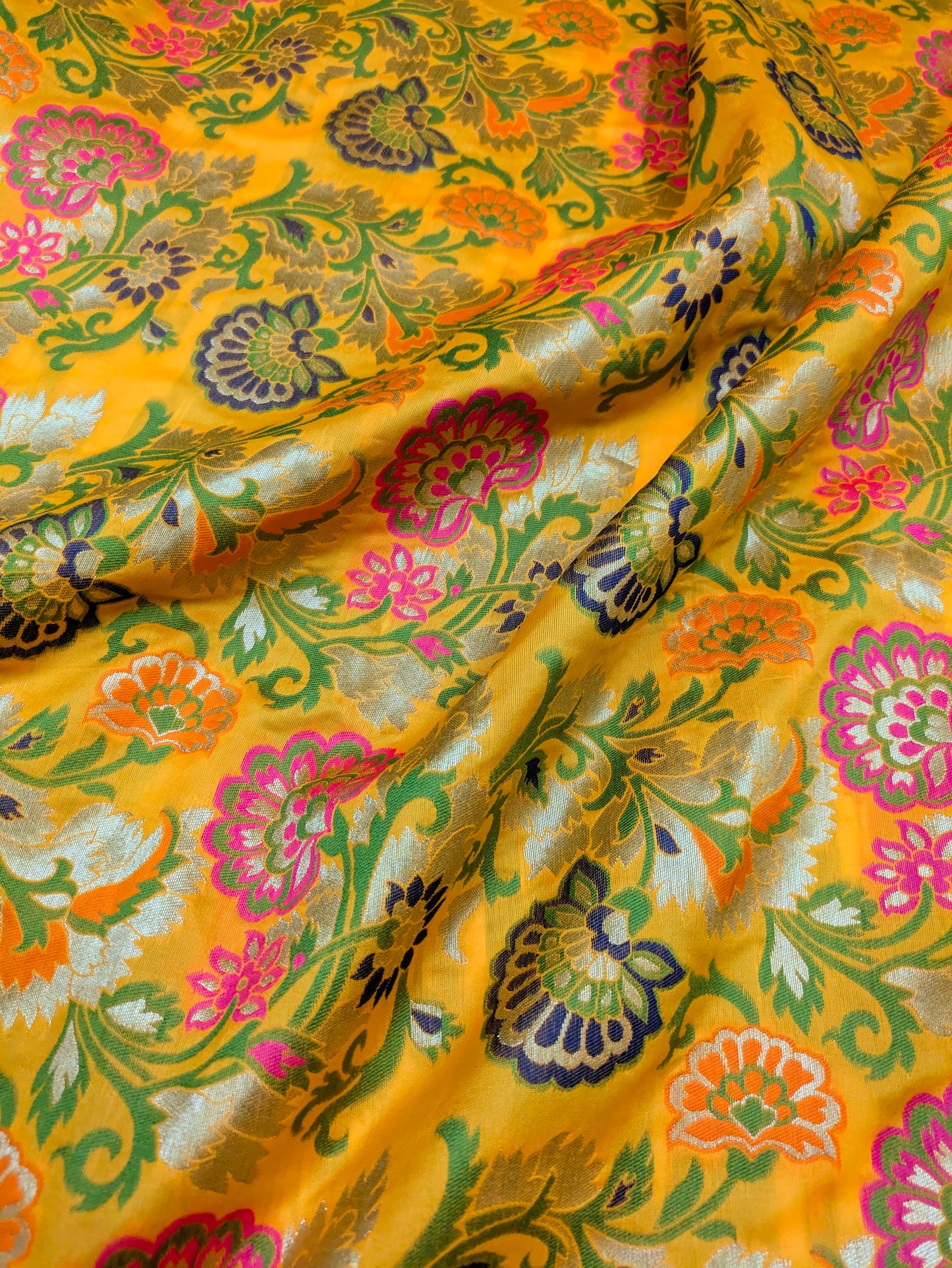 Yellow Green Gold Jacquard Brocader fabric Wedding dress Bridal brocade Indian Lehenga Salwar Suit Fabric by the yard/meter - NFAF528