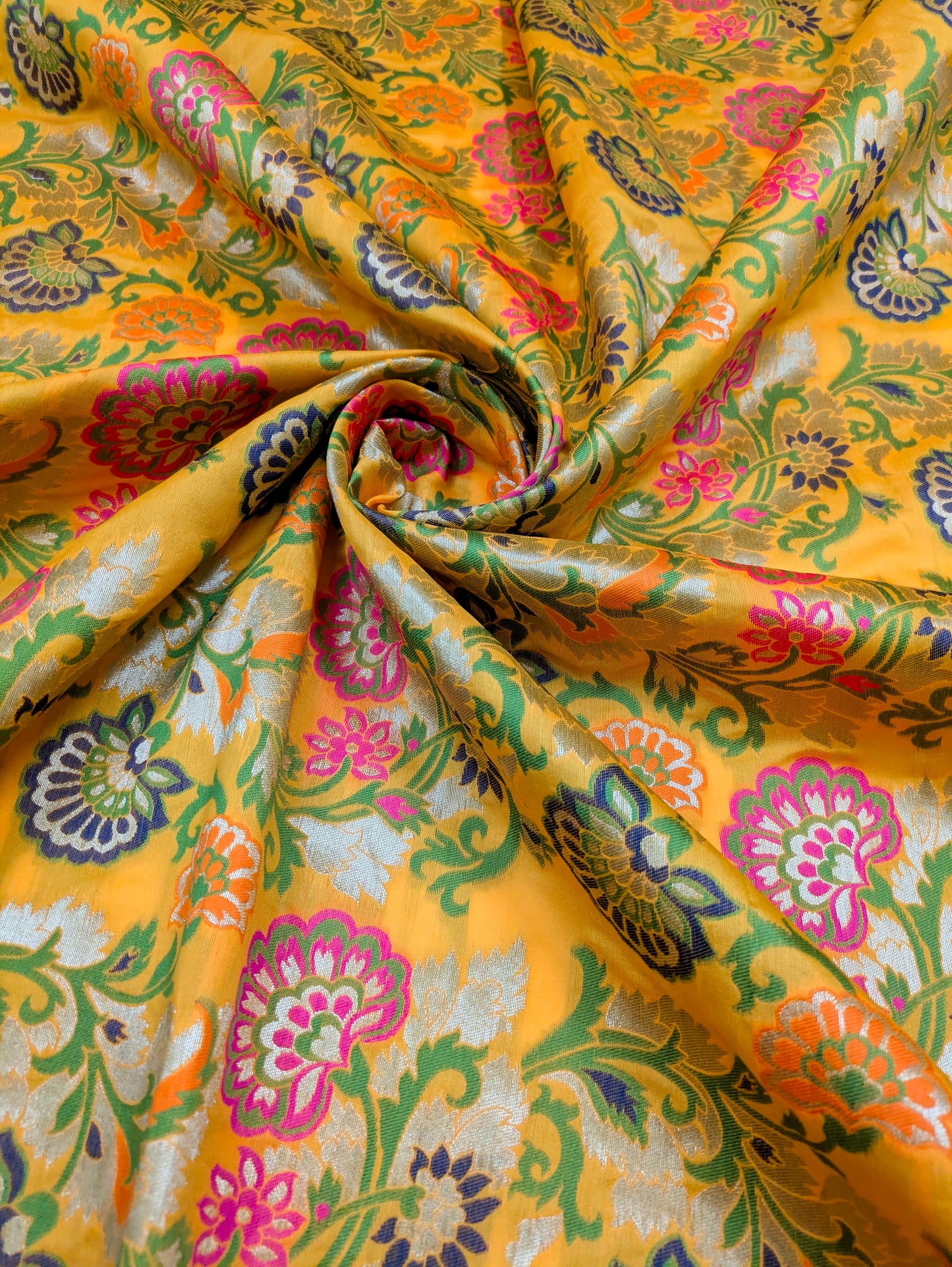 Yellow Green Gold Jacquard Brocader fabric Wedding dress Bridal brocade Indian Lehenga Salwar Suit Fabric by the yard/meter - NFAF528