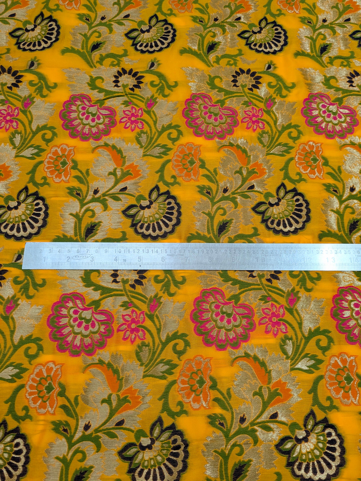 Yellow Green Gold Jacquard Brocader fabric Wedding dress Bridal brocade Indian Lehenga Salwar Suit Fabric by the yard/meter - NFAF528