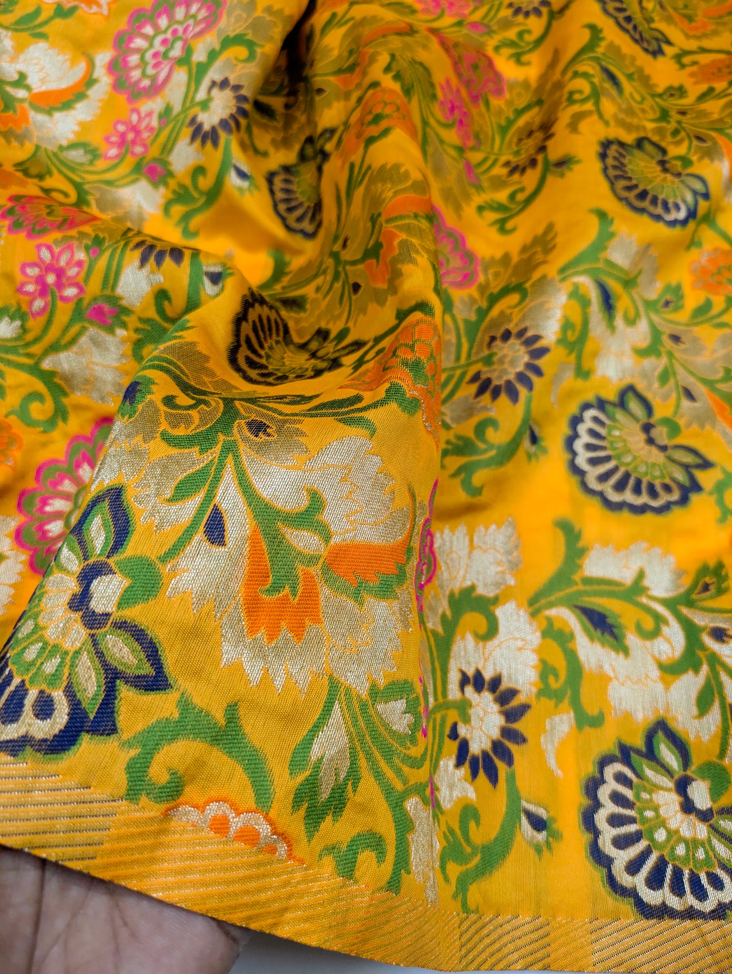 Yellow Green Gold Jacquard Brocader fabric Wedding dress Bridal brocade Indian Lehenga Salwar Suit Fabric by the yard/meter - NFAF528