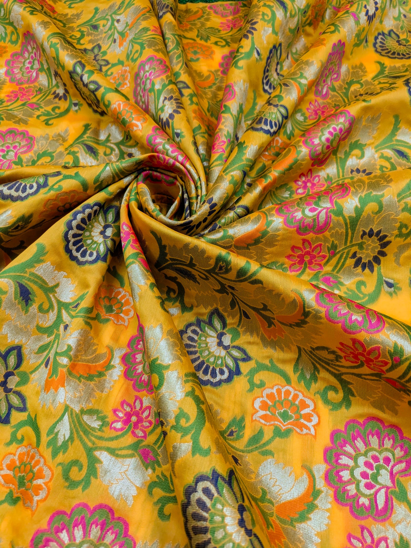 Yellow Green Gold Jacquard Brocader fabric Wedding dress Bridal brocade Indian Lehenga Salwar Suit Fabric by the yard/meter - NFAF528