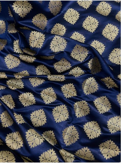 Indian Banarasi Brocade fabric in Blue and Gold color, Multiple lengths will come in the continuous piece - NF532