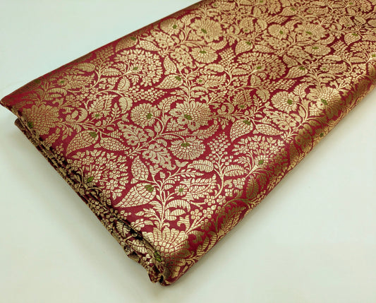 Indian Brocade fabric Jacquard damask fabric Red Gold fabric Wedding bridal fabric Luxury dress fabric Upholstery fabric by the yard NFAF553