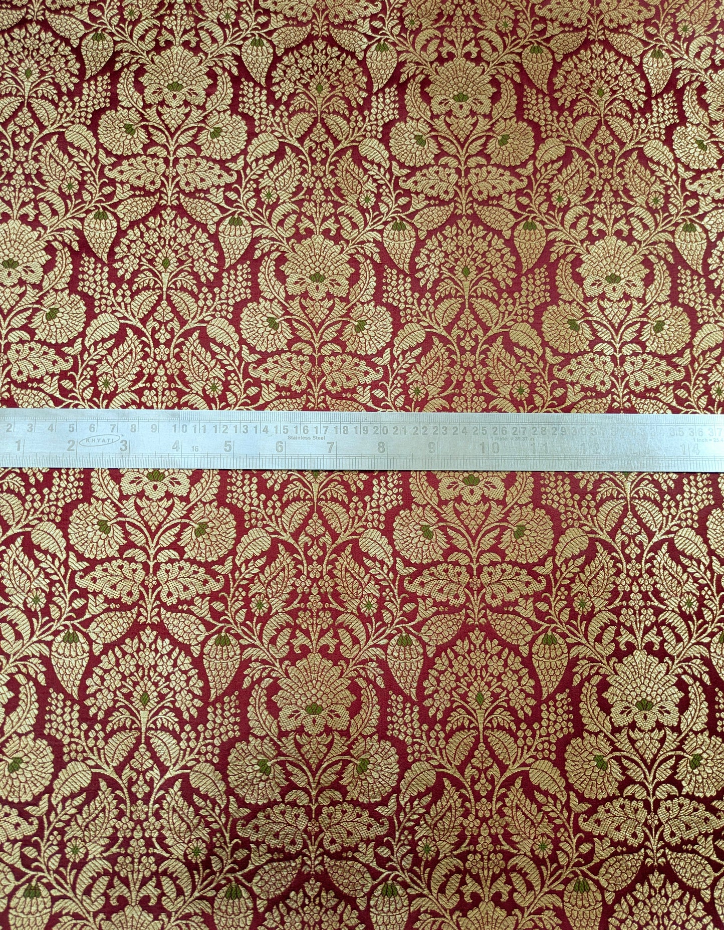 Indian Brocade fabric Jacquard damask fabric Red Gold fabric Wedding bridal fabric Luxury dress fabric Upholstery fabric by the yard NFAF553