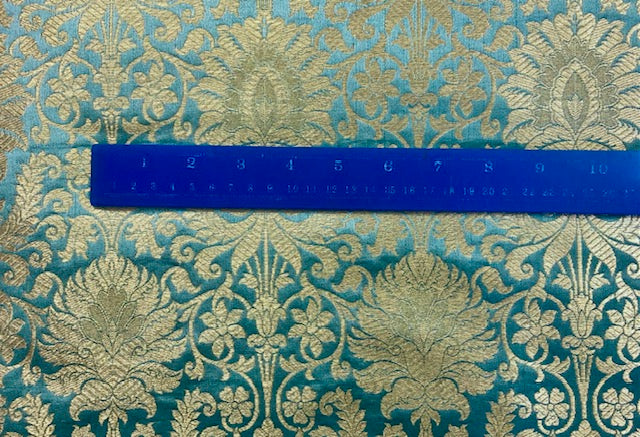 Indian Banarasi Brocade fabric in Grayish blue & Gold color, Multiple lengths will come in the continuous piece - NF587