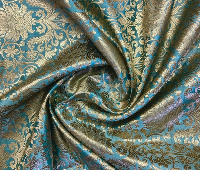 Indian Banarasi Brocade fabric in Grayish blue & Gold color, Multiple lengths will come in the continuous piece - NF587