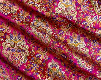 Indian Banarasi Brocade fabric in Pink and Gold color, Multiple lengths will come in the continuous piece - NF592