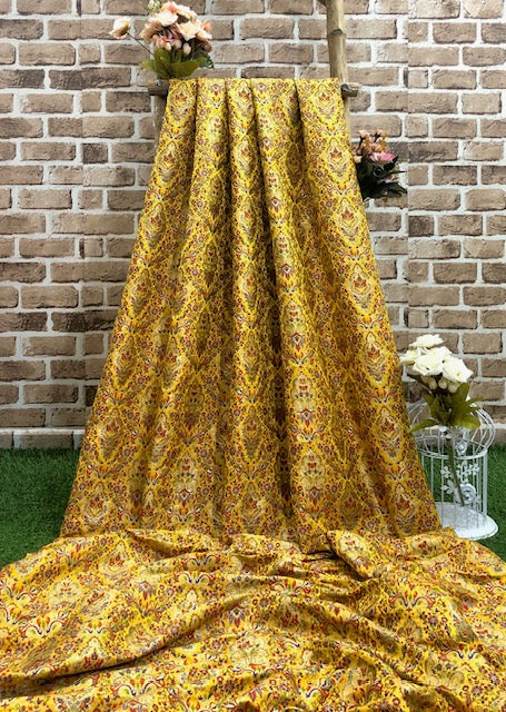 Indian Banarasi Brocade Fabric in Yellow and Gold color, Multiple lengths will come in the continuous piece - NF598