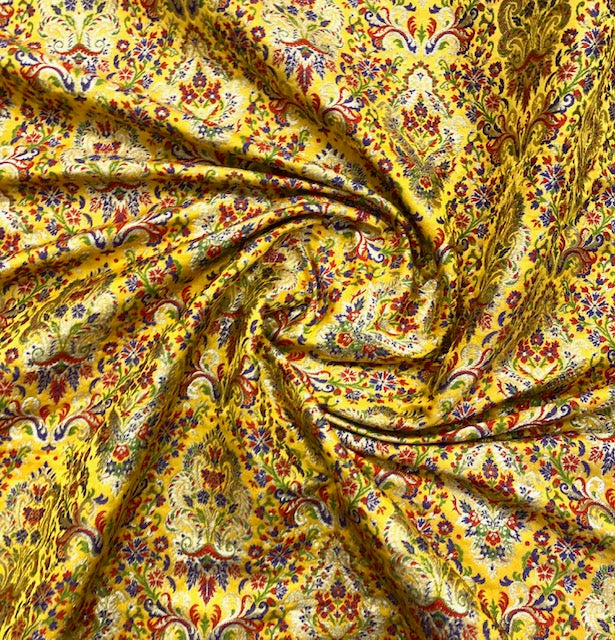 Indian Banarasi Brocade Fabric in Yellow and Gold color, Multiple lengths will come in the continuous piece - NF598