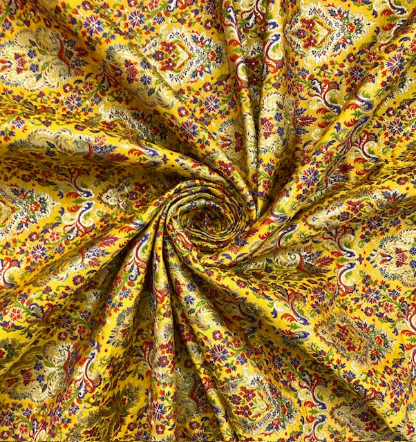 Indian Banarasi Brocade Fabric in Yellow and Gold color, Multiple lengths will come in the continuous piece - NF598