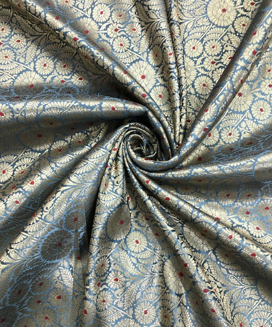 Banarasi Brocade Fabric in Gray and Gold color, Multiple lengths will come in the continuous piece - NF622