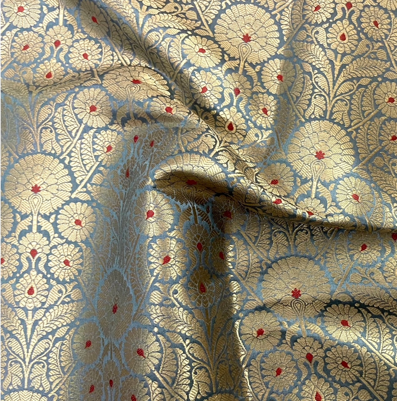 Gray Gold jacquard Brocade Fabric, Rayon silk brocade, Renaissance fabric, Vintage textile, Theatre costume - NFAF622