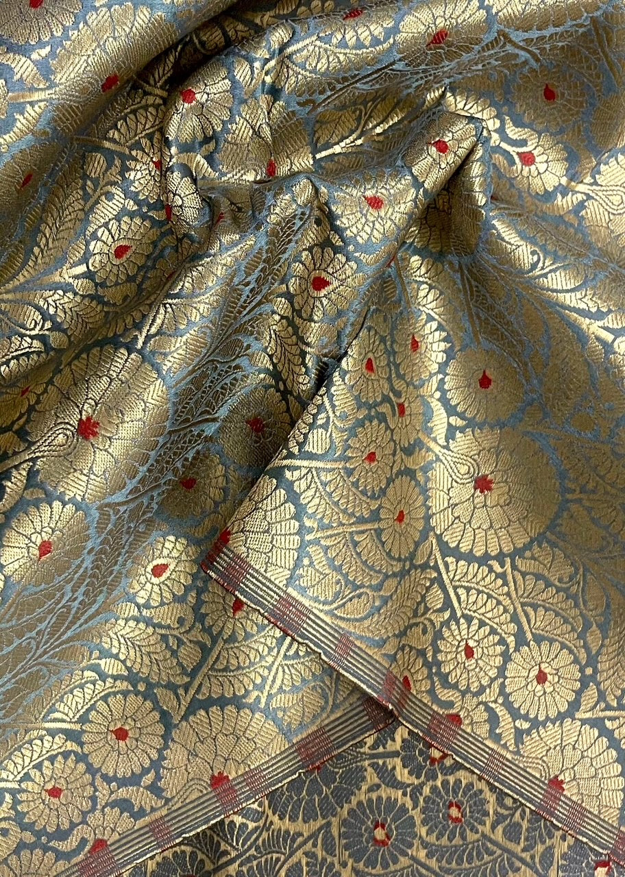 Gray Gold jacquard Brocade Fabric, Rayon silk brocade, Renaissance fabric, Vintage textile, Theatre costume - NFAF622