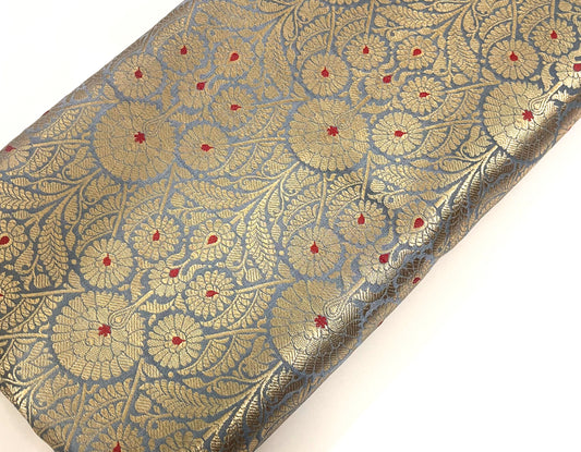 Gray Gold jacquard Brocade Fabric, Rayon silk brocade, Renaissance fabric, Vintage textile, Theatre costume - NFAF622
