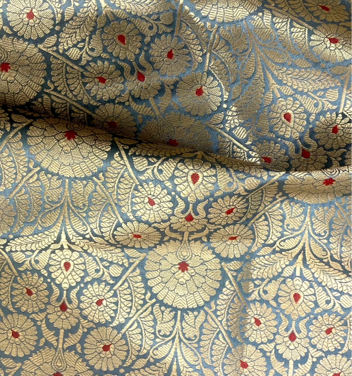 Gray Gold jacquard Brocade Fabric, Rayon silk brocade, Renaissance fabric, Vintage textile, Theatre costume - NFAF622