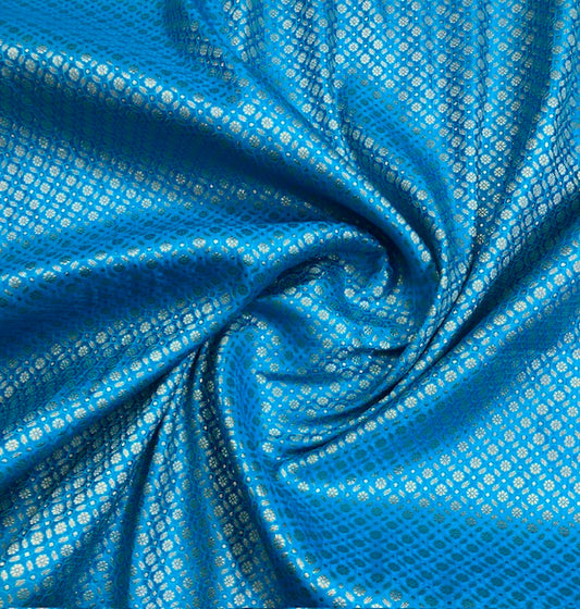 Brocade fabric Jacquard Damask Fabric Blue Gold Brocade Wedding Dress fabric Rayon Silk brocade Party fabric Upholstery Fabric by the yard
