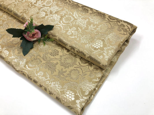 Brocade fabric Beige Gold Jacquard Damask Rayon Silk brocade Fabric Wedding Bridal High Grade Designer fabric by the yard Material