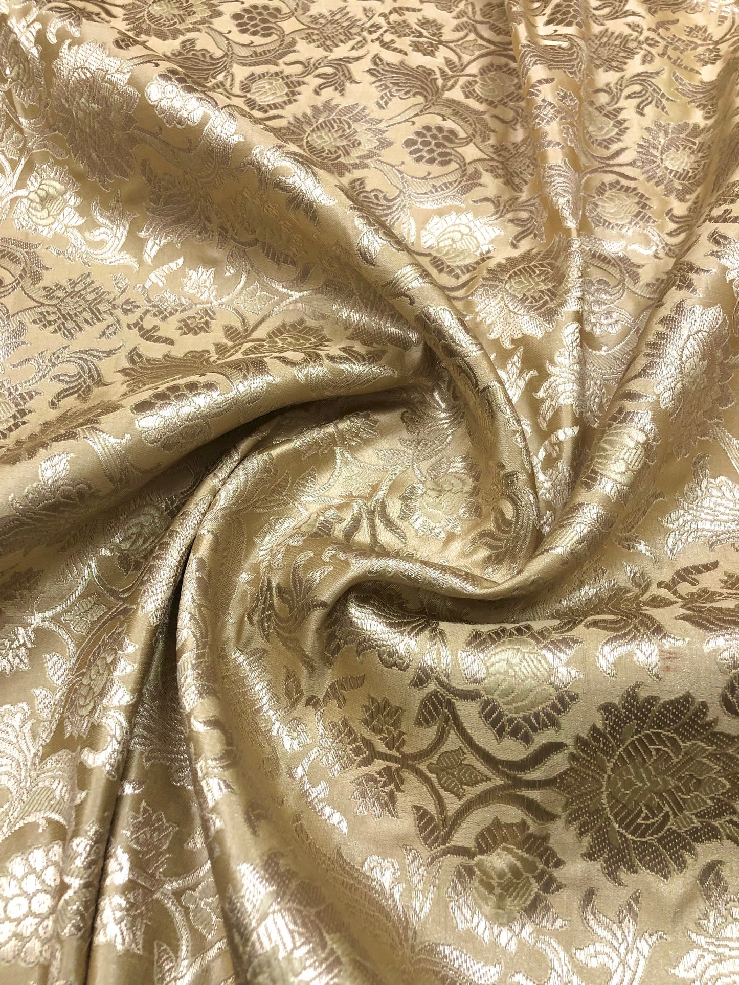 Brocade fabric Beige Gold Jacquard Damask Rayon Silk brocade Fabric Wedding Bridal High Grade Designer fabric by the yard Material