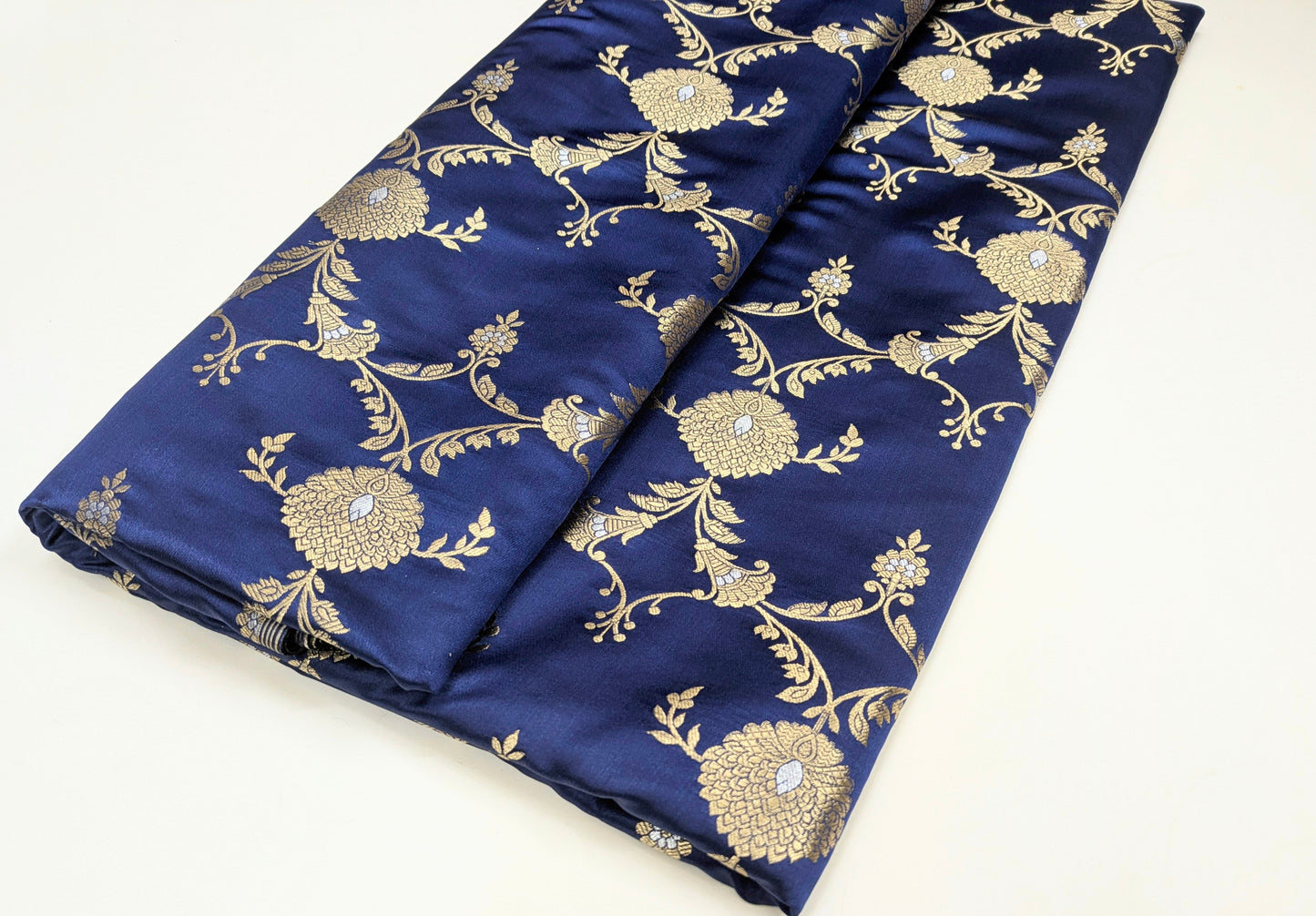 Navy Blue Gold Brocade Silk Fabric Dyeable fabric Jacquard Damask fabric Wedding dress Luxury fabric Home Decor Fabric by the Yard- NFAF63
