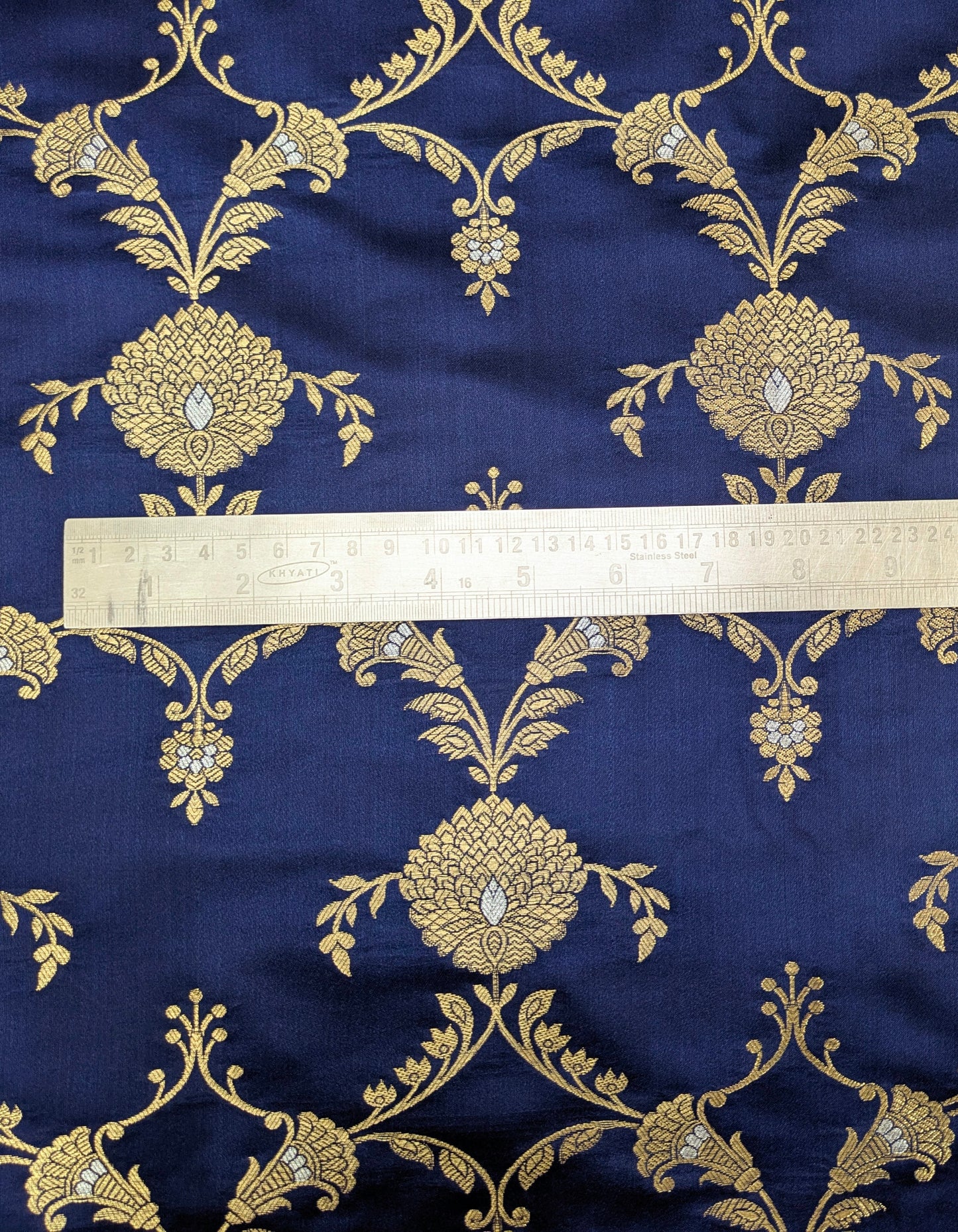 Navy Blue Gold Brocade Silk Fabric Dyeable fabric Jacquard Damask fabric Wedding dress Luxury fabric Home Decor Fabric by the Yard- NFAF63